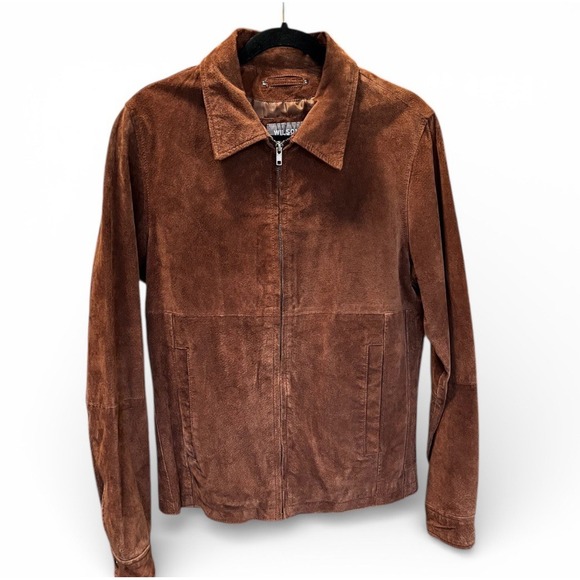Wilsons Leather Brown Suede Leather Jacket Size S Zip Front Lined Classic Coat - Picture 2 of 9